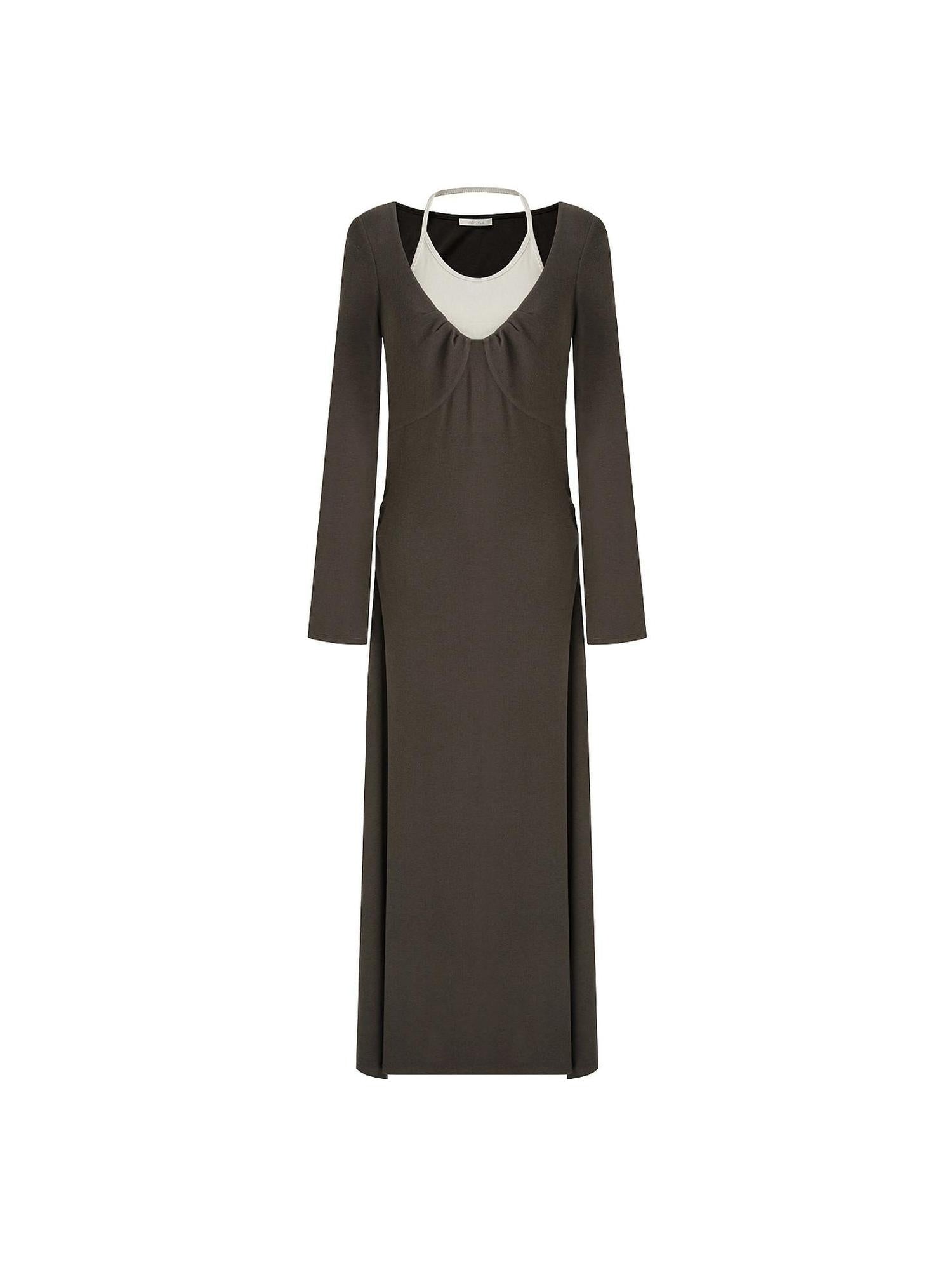 unspoken Breathable Viscose Halter High Waist A Line Knit Office Women Maxi Dresses