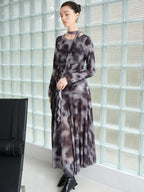 audreyyang Elegant Sash Fitted Knit Long Sleeve Grey Ombre Maxi Dresses