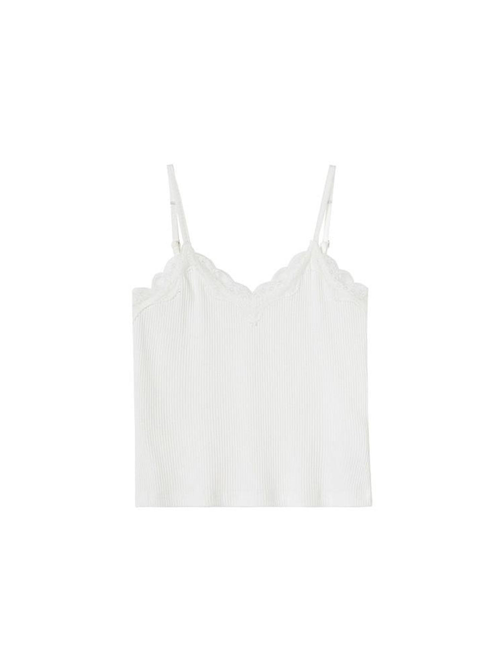 ikyou Lace Trim Slim Fit Spaghetti Strap Office Daily Stretch White Camisoles