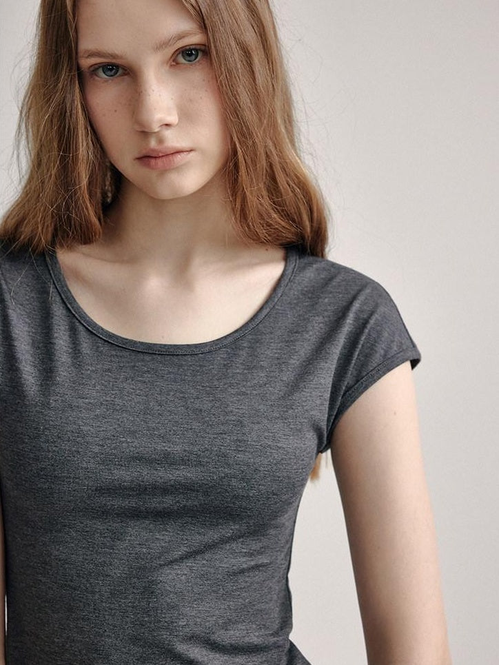 fano Soft Stretch Polyester Round Neck Minimalist Women Black Basic Crop Tops
