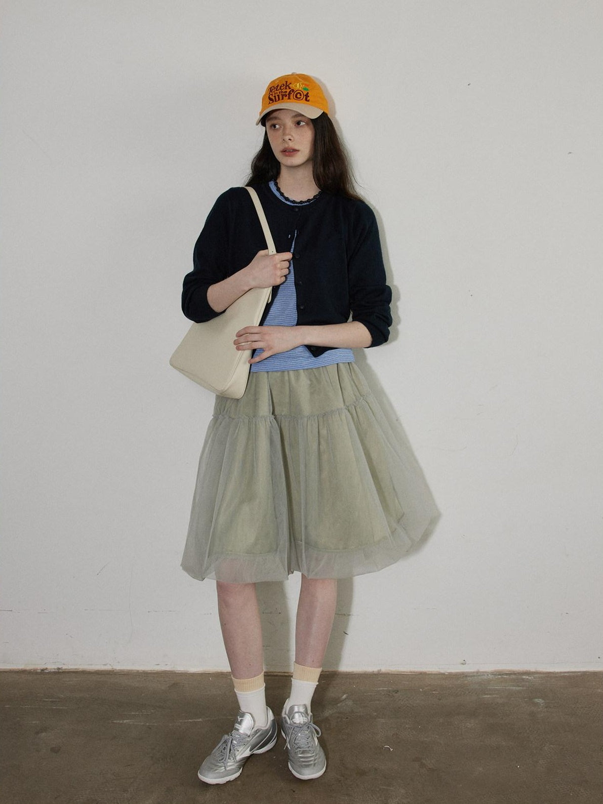 Lofi choose High Waist Bubble Skirt Relaxed Fit Office Custom Dyed Almond Gray Midi Skirts
