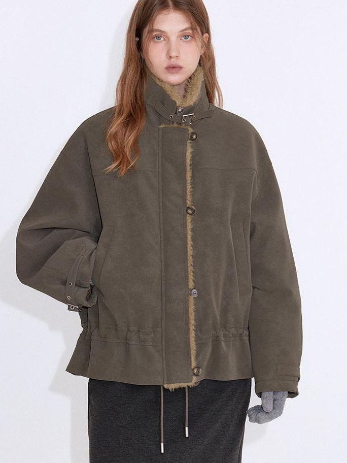 fano Insulated Korean Commuter Loose Stand Collar Grey Brown Puffer Jackets