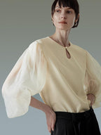 unspoken Breathable Original Loose Spliced Lantern Sleeve Pullover Polyester Blouses