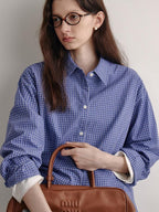 fano Skin Friendly Breathable Cotton Loose Fit Buttoned Collared Women Blue Shirts
