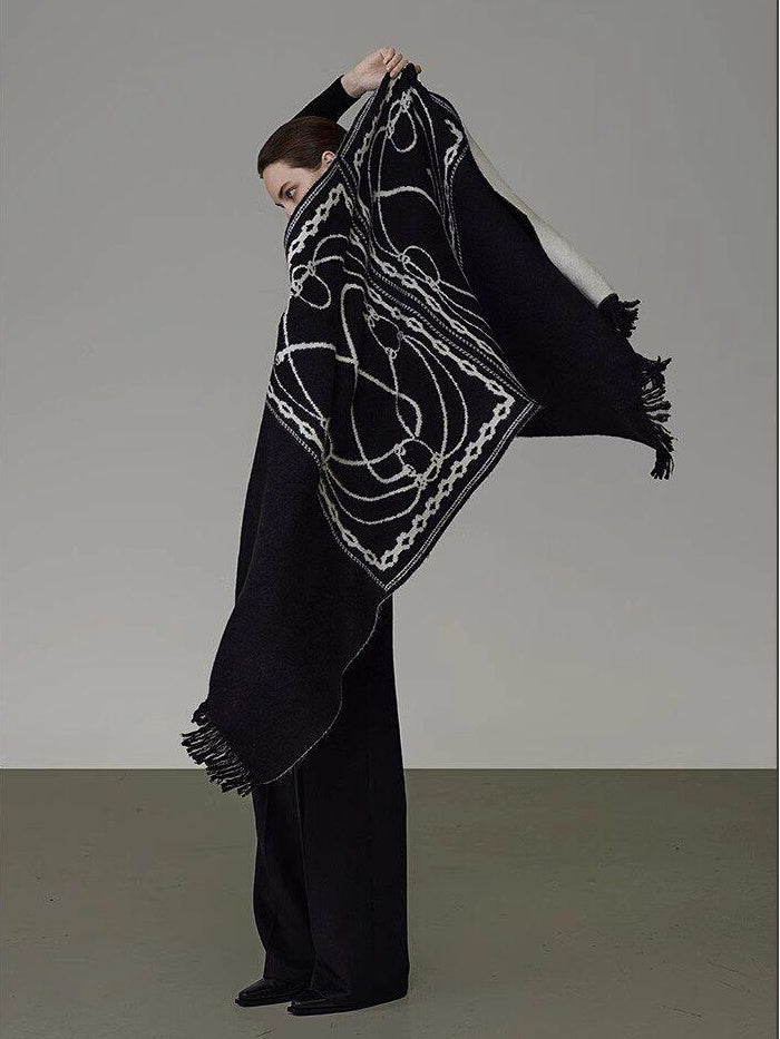 unspoken Soft Acrylic Fringed Rectangular Warm Women Black Gray Scarves