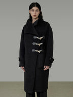 unspoken Warm Thick Long Single Breasted Black Loose Fit Minimalist Office Wool Coats
