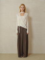 someonesometimes Soft Wool Blend Slim Round Neck Long Sleeve Women Almond Beige Knit Cardigans