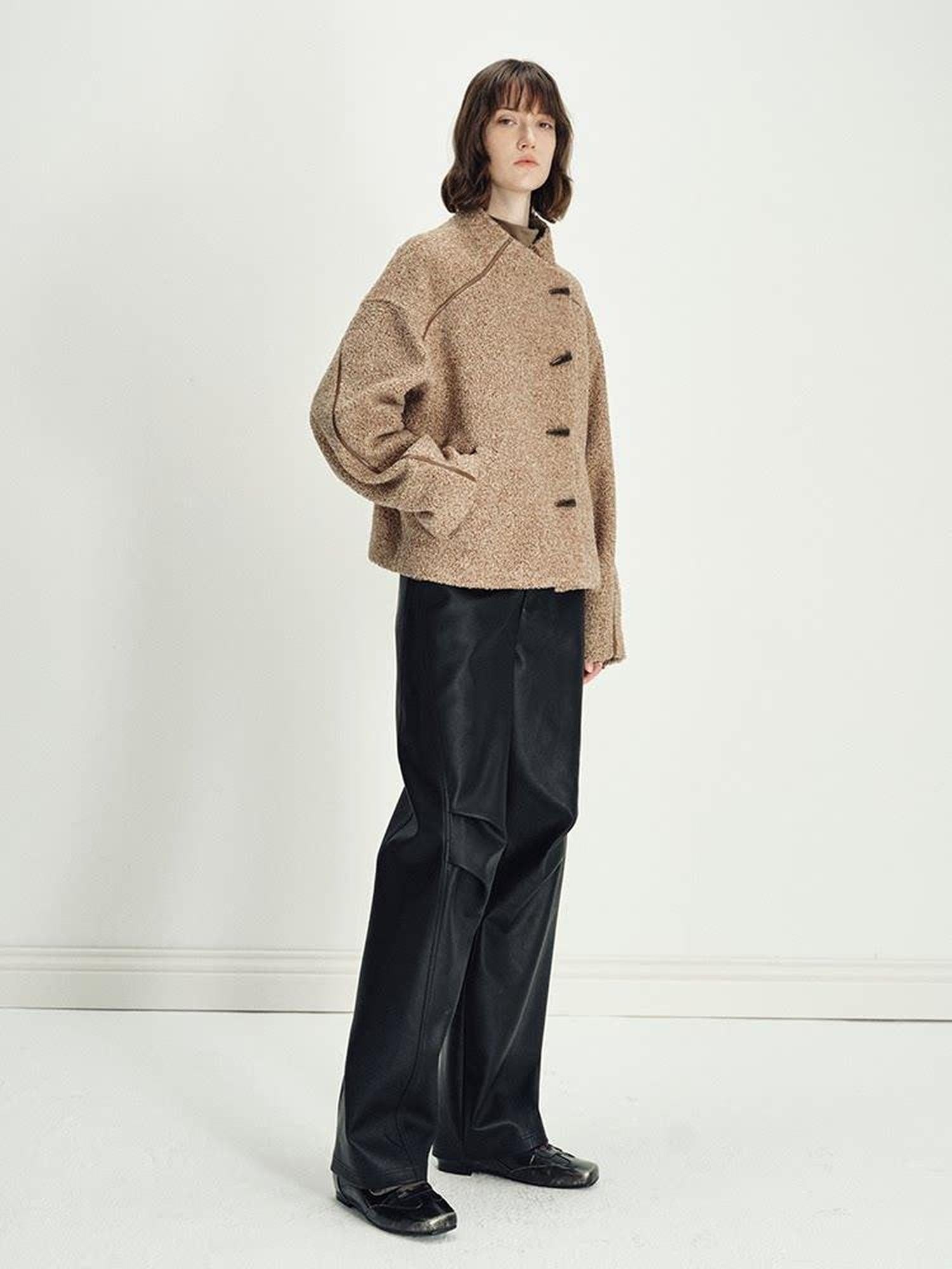 someonesometimes Insulated Original Design Loose Fit Button Stand Collar Unisex Short Coat