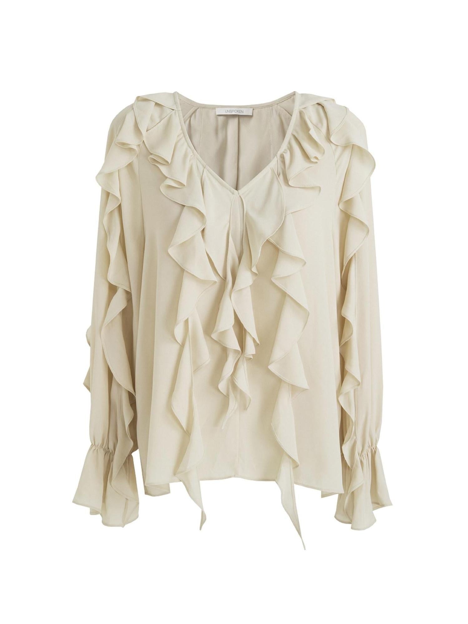 unspoken Breathable Soft Minimalist Commuter Loose Bell Sleeve V-neck Office Blouses