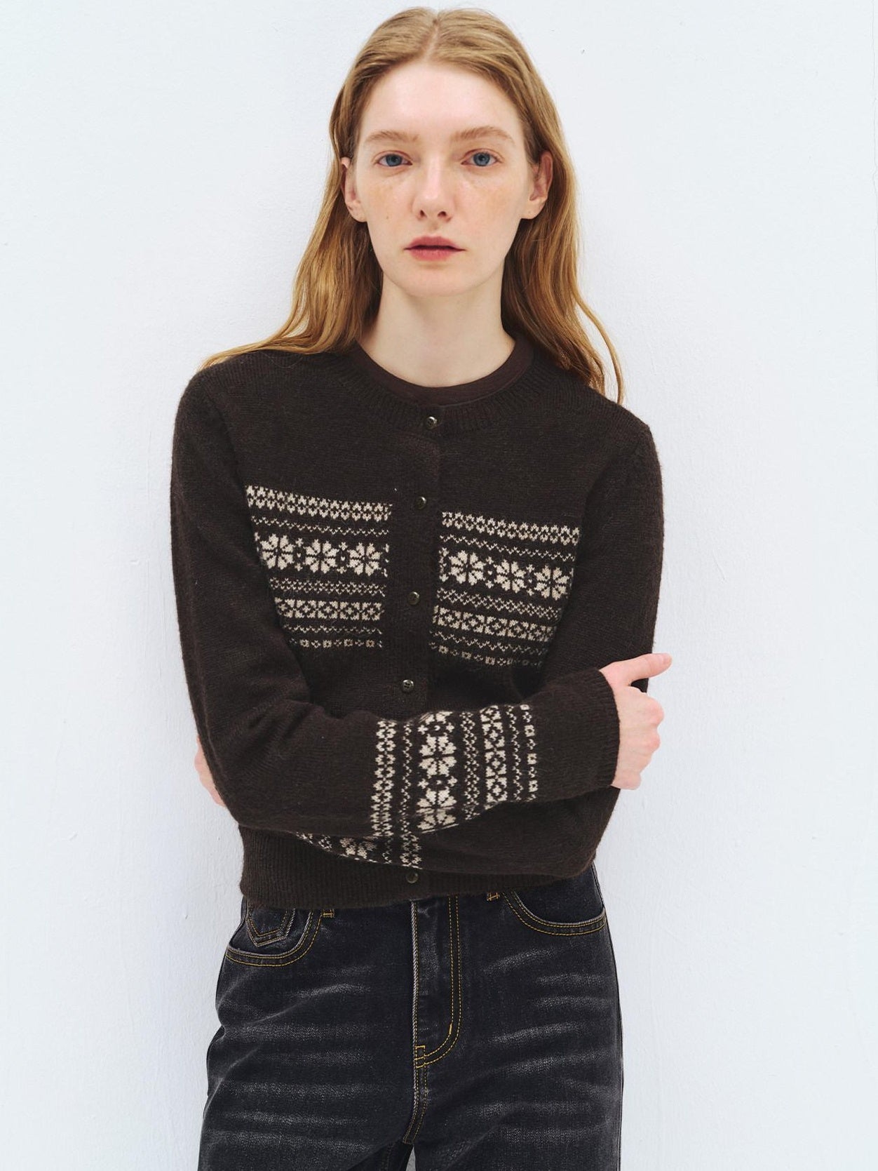 someonesometimes Cozy Wool Alpaca Blend Casual Geometric Button Round Neck Women Cardigans