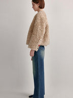 fano Faux Fur Straight Cut Minimal Workwear Women Gray Khaki Short Coat