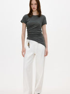 fano White Casual Loose Wide Leg Natural Waist Zipper Women Straight Pants