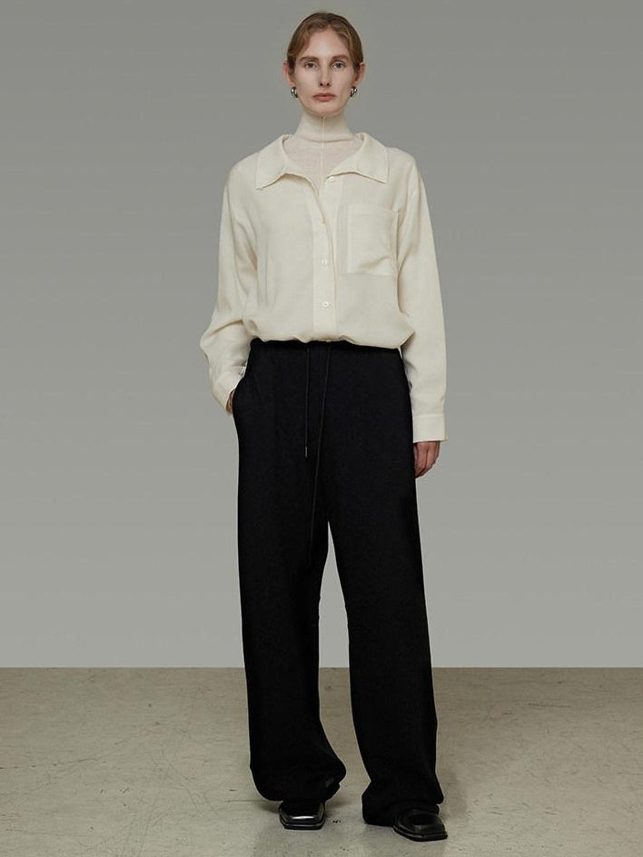 unspoken Breathable Lyocell Relaxed Button Collar Patch Pocket Women Beige Shirts