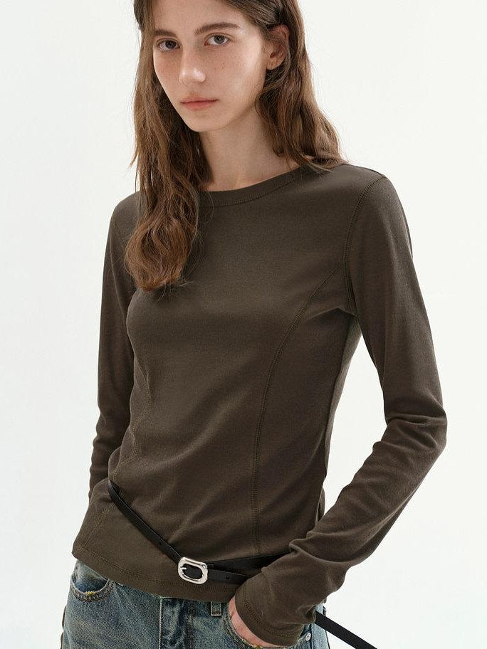 fano Lyocell Blend Slim Fit Minimal Commuter Crew Neck Women Long Sleeve T-Shirts