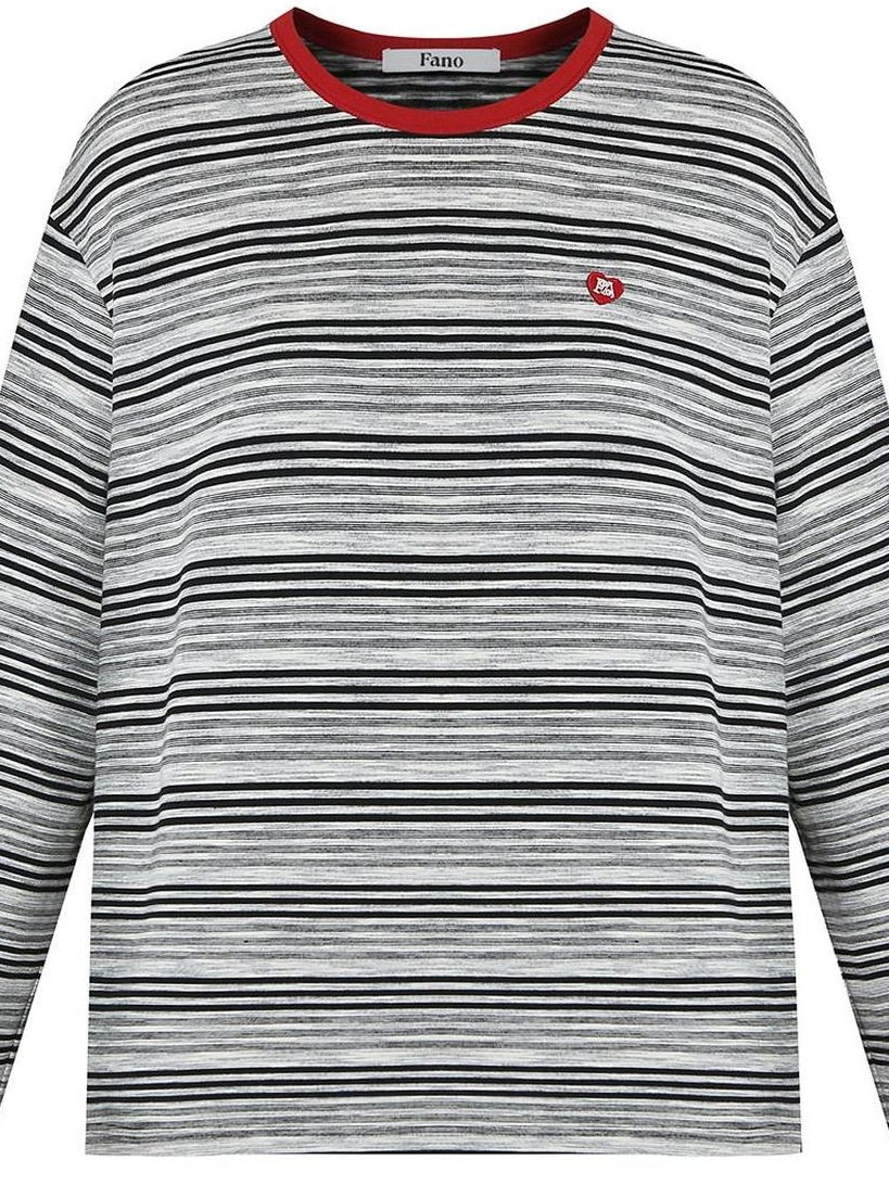 fano Moisture Wicking Casual Loose Patchwork Stripe Black Womens Long Sleeve T-Shirts