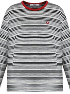 fano Moisture Wicking Casual Loose Patchwork Stripe Black Womens Long Sleeve T-Shirts