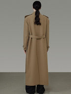 unspoken Double Breasted Straight Minimalist Office Tea Brown Longline Women Trench Coats