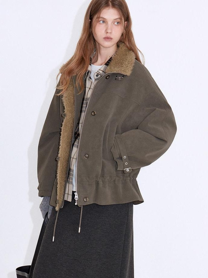 fano Insulated Korean Commuter Loose Stand Collar Grey Brown Puffer Jackets