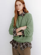 fano Soft Wool Cashmere Blend Relaxed Fit Crew Neck Women Knit Pullover Sweaters