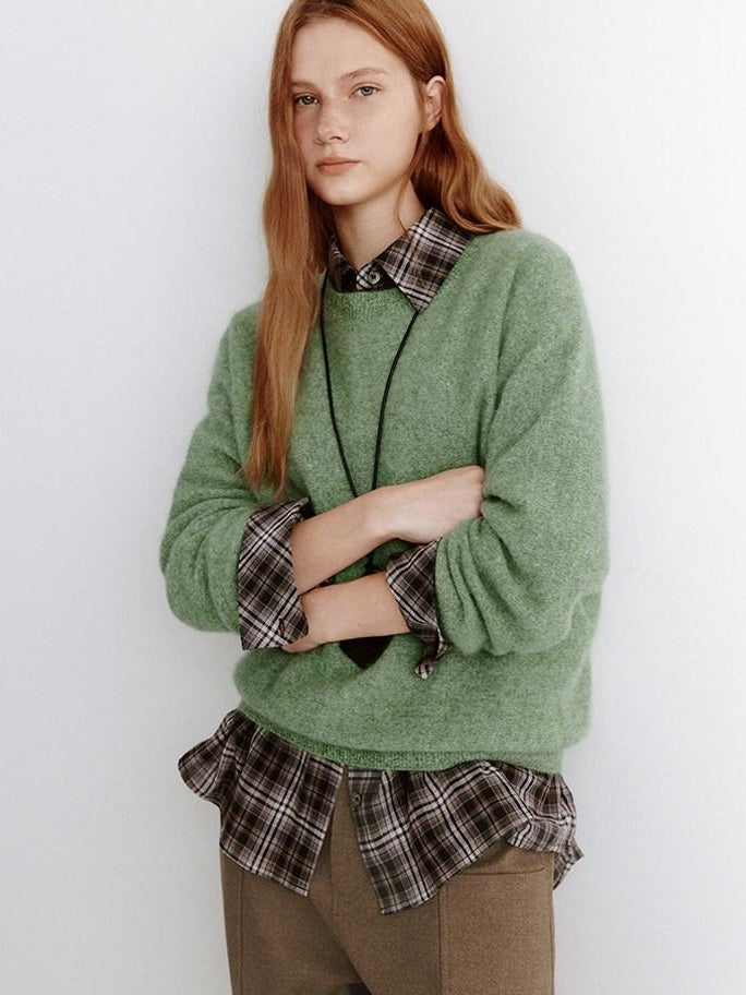 fano Soft Wool Cashmere Blend Relaxed Fit Crew Neck Women Knit Pullover Sweaters