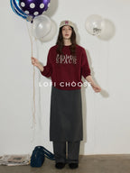 Lofi choose Embroidered Colorblock Loose Drop Shoulder Crewneck Female Cotton Sweatshirt