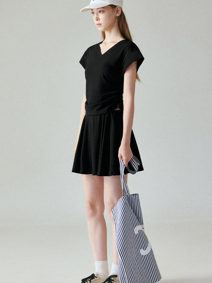 fano Chic V-neck Short Sleeve Two Piece Women Matching Set Top & Skirt Sets
