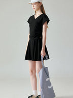 fano Chic V-neck Short Sleeve Two Piece Women Matching Set Top & Skirt Sets