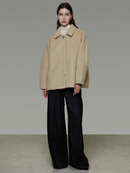 unspoken 3D Tailored Minimalist Loose Fit Office Lapel Single Breasted Camel Short Coat