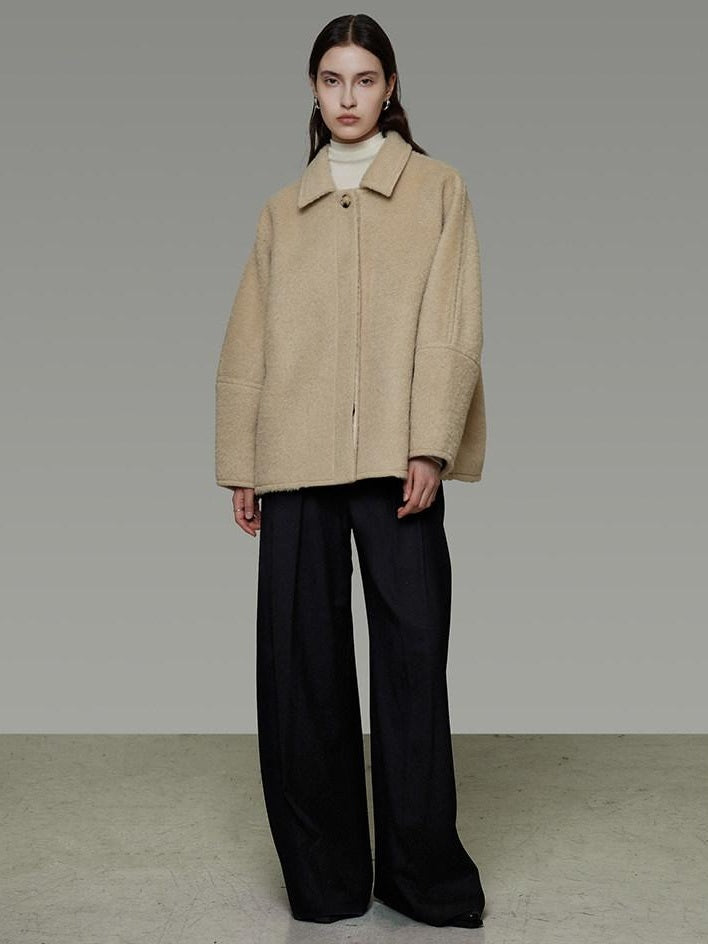 unspoken 3D Tailored Minimalist Loose Fit Office Lapel Single Breasted Camel Short Coat