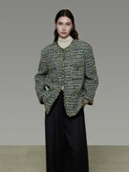 unspoken Lambswool Blend Structured Commuter Round Neck Relaxed Green Wool Coats