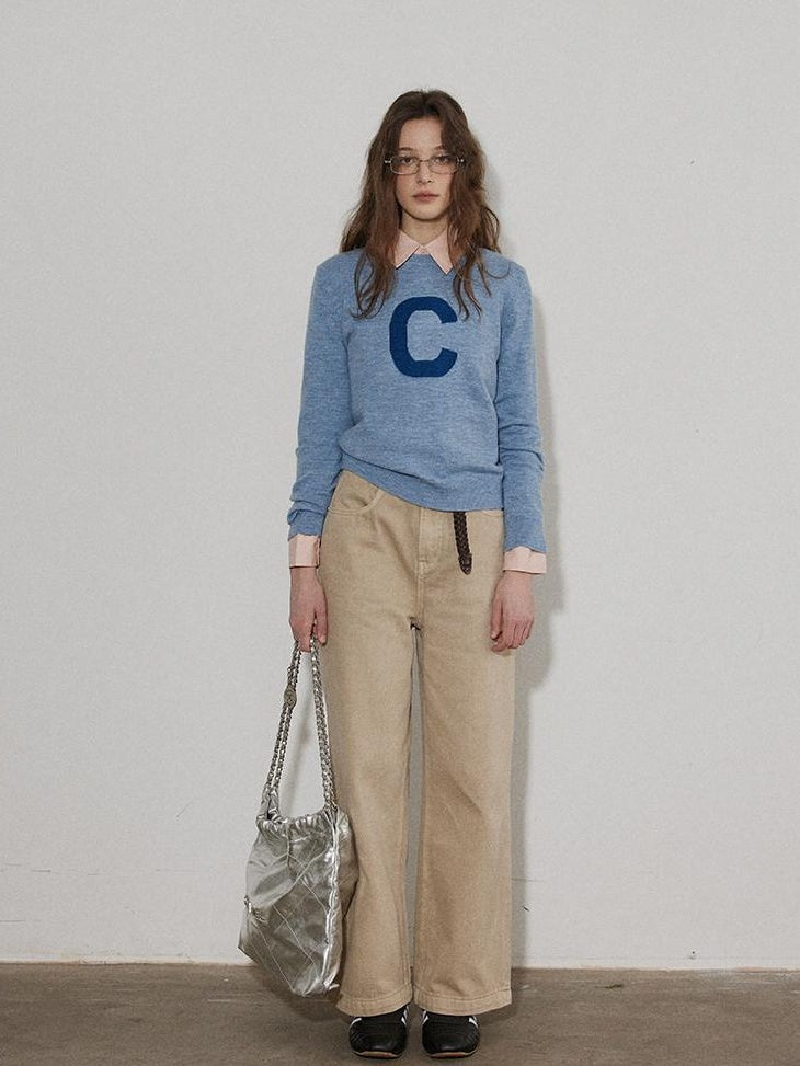 Lofi choose High Waist Casual Loose Fit Zipper Front No Stretch Beige Women Wide Leg Jeans