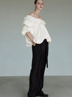 unspoken Breathable Viscose Ruffle Collar Loose Minimal Office Women Pullover Blouses