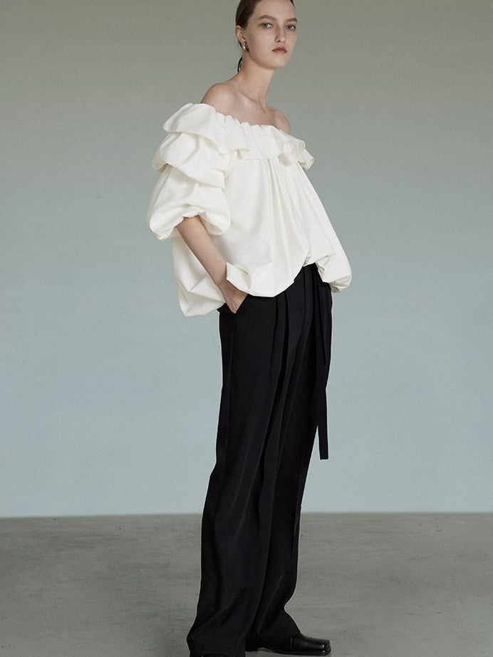 unspoken Breathable Viscose Ruffle Collar Loose Minimal Office Women Pullover Blouses