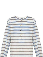 fano Cotton Blend Relaxed Loose Round Neck Women Striped Long Sleeve T-Shirts