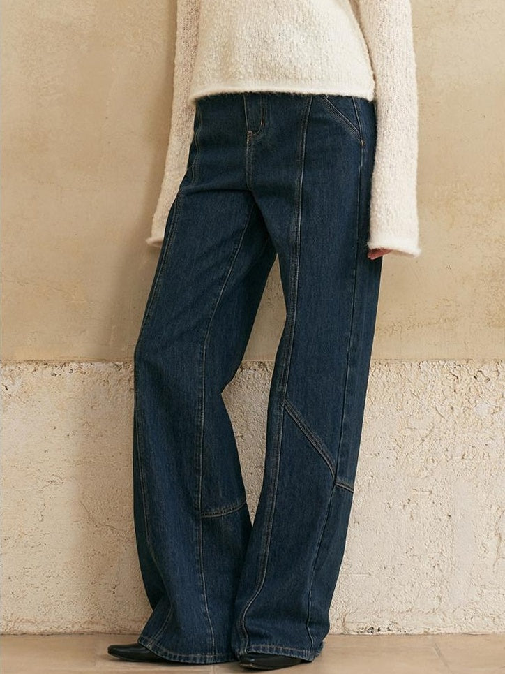 someone sometimes Washed Denim Relaxed Natural Waist Casual Zip Fly Blue Straight Leg Jeans