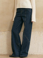 someone sometimes Washed Denim Relaxed Natural Waist Casual Zip Fly Blue Straight Leg Jeans