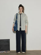 Lofi choose Cotton Blend Colorblock Loose Fit Striped Lapel Zip Women Work Shirts