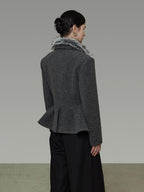 unspoken Wool Blend Double Breasted Slim Lapel Tailored Minimal Workwear Gray Short Coat