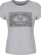 fano Lyocell Blend Heather Gray Printed Slim Korean Crewneck Short Sleeve T-Shirts