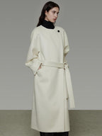 unspoken Lambswool Blend Tie Waist Oversized Commuter Longline White Wool Coats