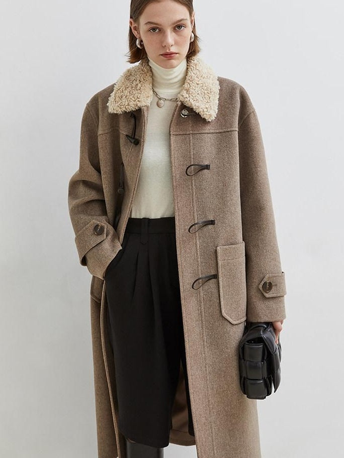 fano Warm Thick Mid Length Stand Collar Straight Commuter Young Women Wool Coats