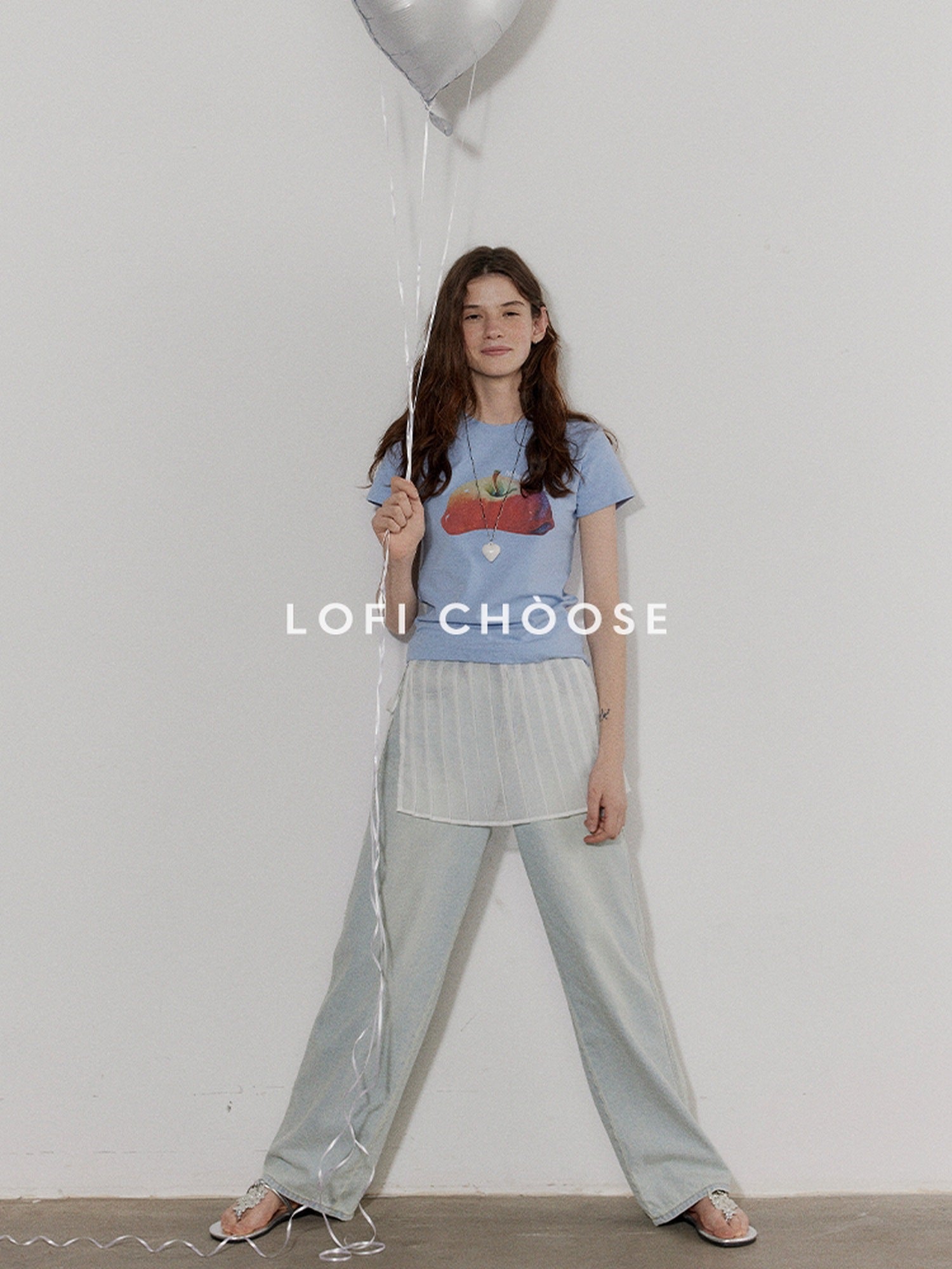 Lofi choose Office Relaxed Printed Round Neck Women Light Blue Short Sleeve T-Shirts
