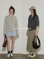 Lofi choose Embroidered Striped Loose Commuter Drop Shoulder For Women Long Sleeve T-Shirts