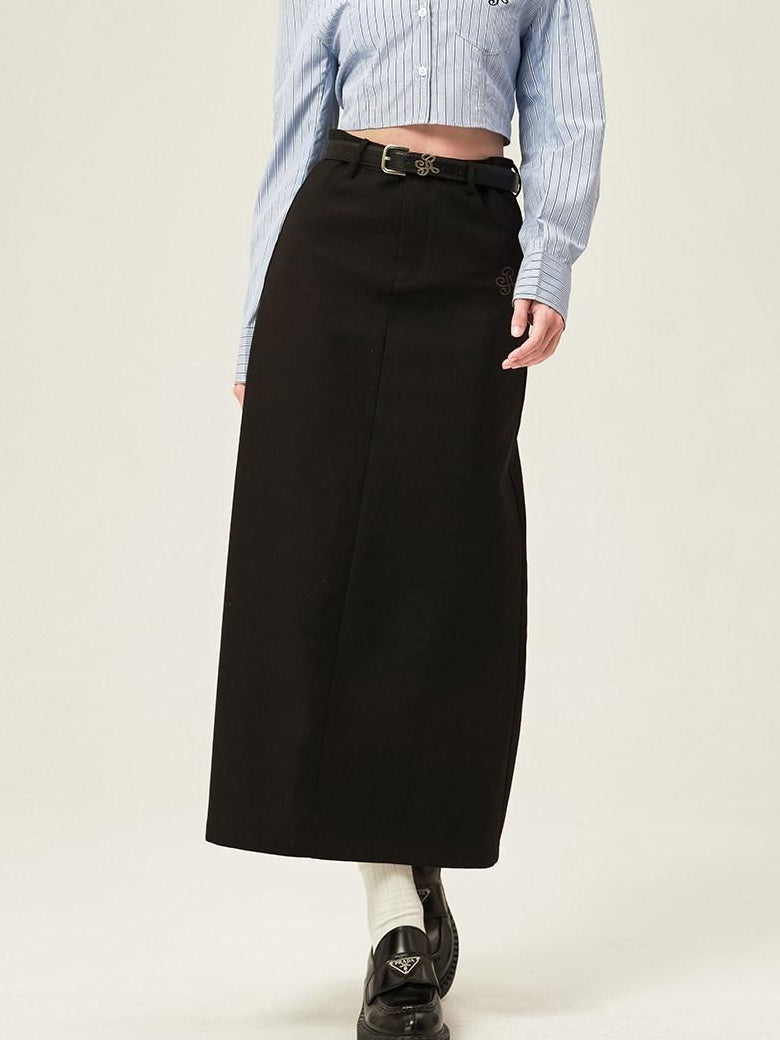 ikyou Embroidered High Waisted A Line Back Slit Casual Young Women Polyester Maxi Skirts