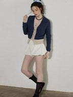 Lofi choose Faux Two Piece Layered Loose Fit V-neck Button Front Office Women Knit Cardigans
