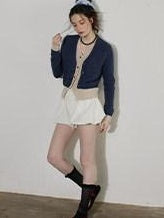 Lofi choose Faux Two Piece Layered Loose Fit V-neck Button Front Office Women Knit Cardigans
