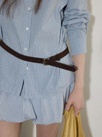 Lofi choose Comfortable Loose Plaid Button Collar Long Sleeve Women Workwear Midi Dresses
