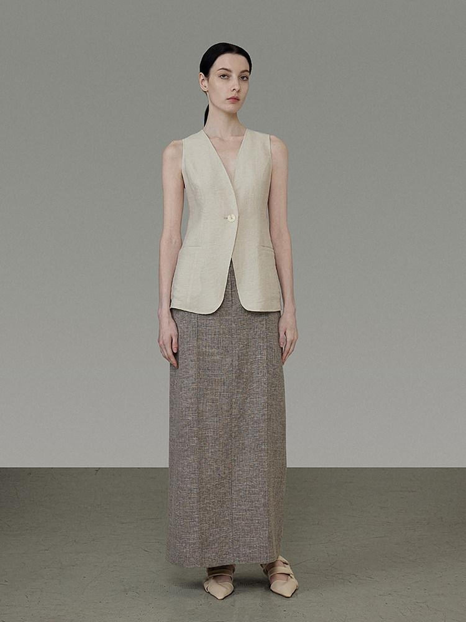 unspoken Minimalist Heather Gray Loose Fit Longsleeve Office Polyester Top & Skirt Sets