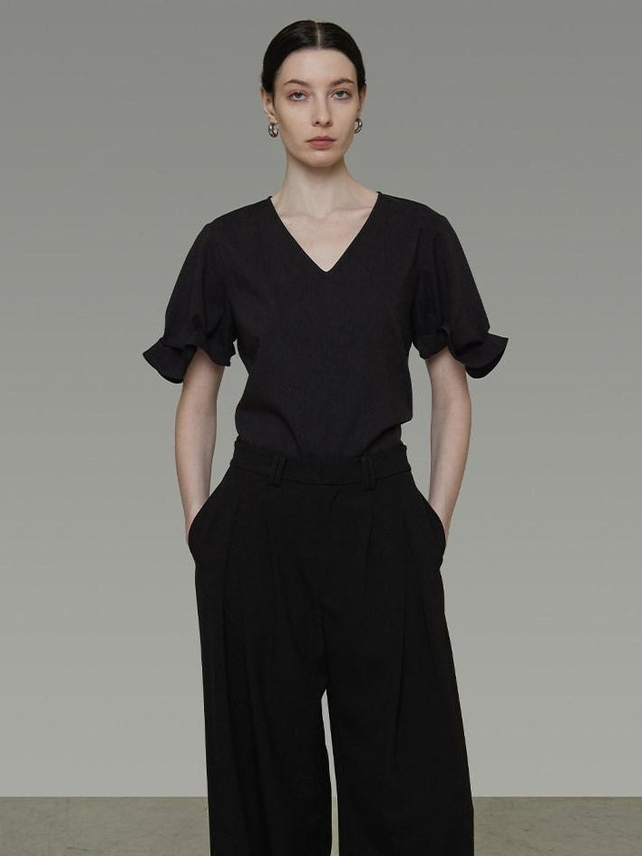 unspoken Breathable Lyocell Minimalist Office Loose V-neck Women Pullover Blouses