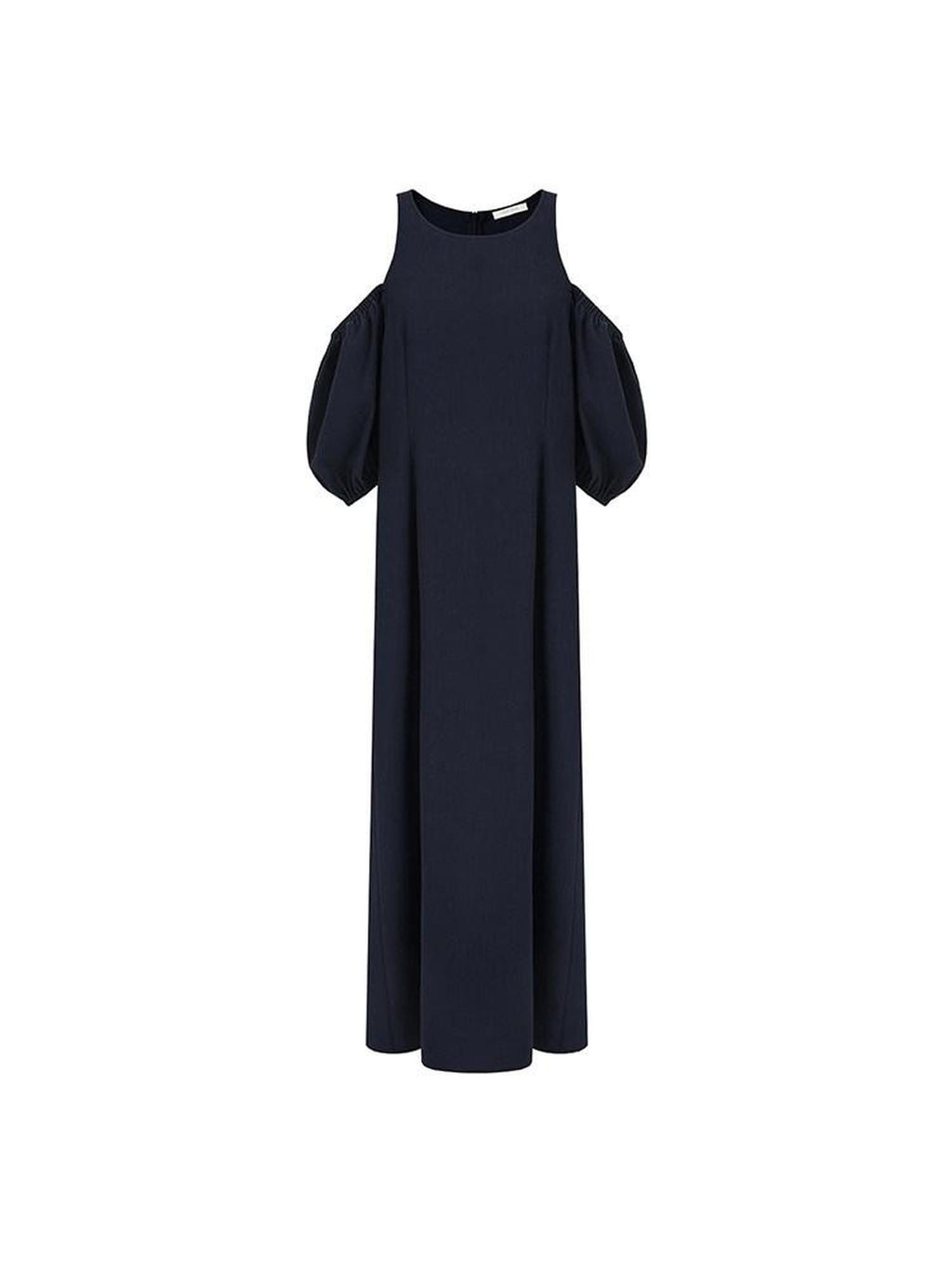unspoken Slimming Waist A Line Irregular Hem Puff Sleeve City Navy Maxi Dresses
